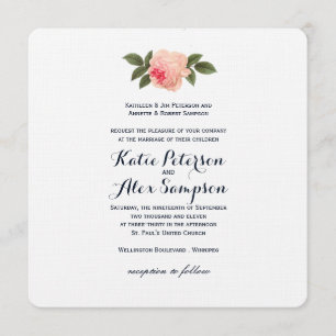 Shabby Chic Coral and Navy Blue Wedding Invitation Kaart