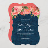 Shabby Chic Coral and Navy Reception only Invite Kaart (Voorkant / Achterkant)