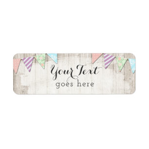Shabby Chic Country Bunting on Rustic Painted Wood Etiket