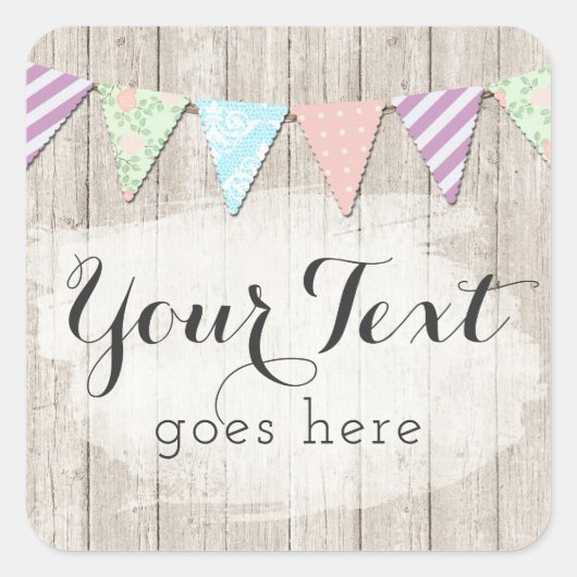 Shabby Chic Country Bunting on Rustic Painted Wood Vierkante Sticker (Voorkant)