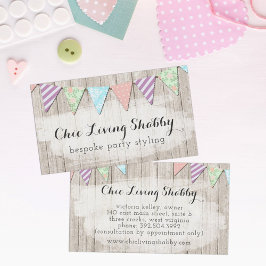 Shabby Chic Country Bunting on Rustic Painted Wood Visitekaartje