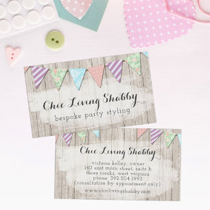 Shabby Chic Country Bunting on Rustic Painted Wood Visitekaartje