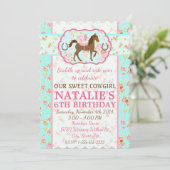Shabby Chic Cowgirl Floral Pony Uitnodiging (Staand voorkant)