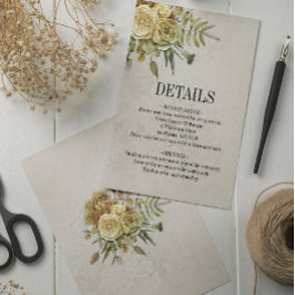 Shabby Chic Cream en Gouden Rozen Trouwdetails Informatiekaartje