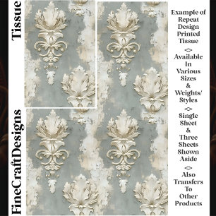 Shabby Chic Cream & Grijs Damask CV7 Decoupage Tissuepapier