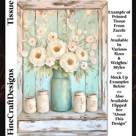 Shabby Chic Cream Pioenen, Aqua Jug DV5L Decoupage Tissuepapier