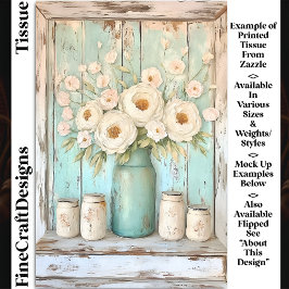 Shabby Chic Cream Pioenen, Aqua Jug DV5R Decoupage Tissuepapier