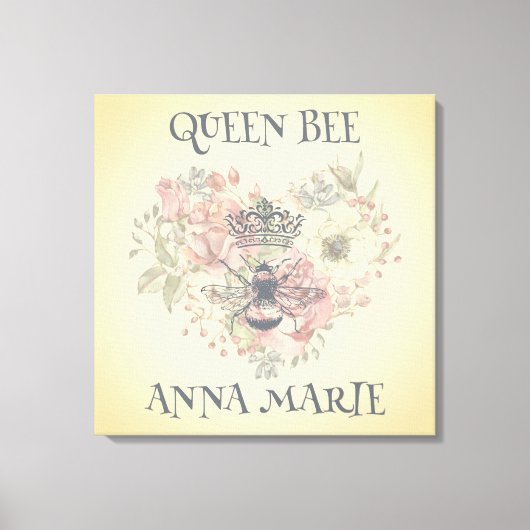 Shabby Chic Crown Bee Personalized Canvas Print (Voorkant)