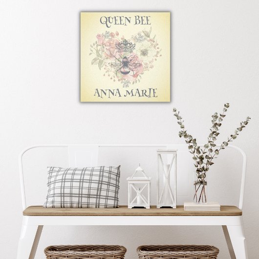 Shabby Chic Crown Bee Personalized Canvas Print