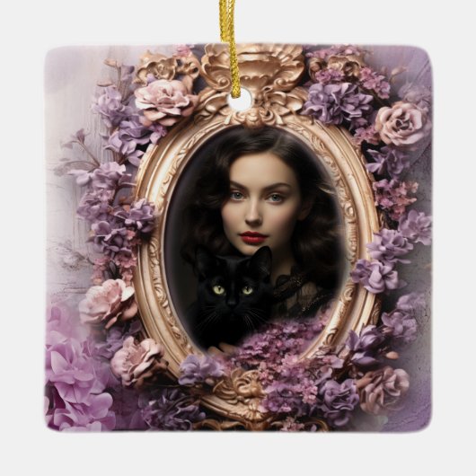 Shabby Chic Custom Familie Foto Kerstmis Keramisch Ornament (Voorkant)