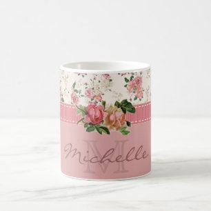 Shabby Chic Custom Name & Monogram Floral Koffiemok