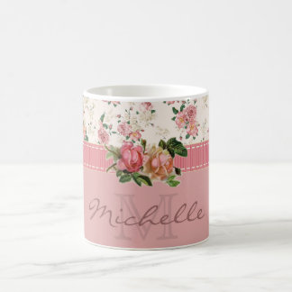 Shabby Chic Custom Name & Monogram Floral Koffiemok