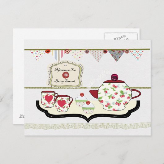 Shabby Chic Cute Tea Party Briefkaart (Voorkant / Achterkant)