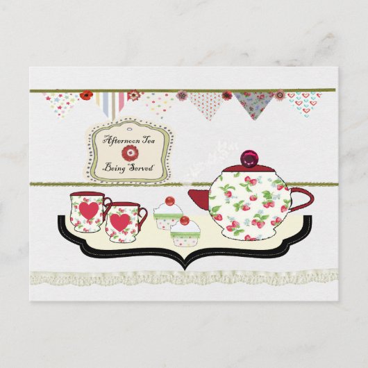 Shabby Chic Cute Tea Party Briefkaart (Voorkant)