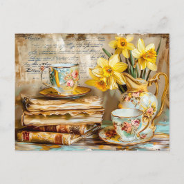 Shabby chic Daffodils on a Stacked antique Books Briefkaart