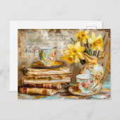 Shabby chic Daffodils on a Stacked antique Books Briefkaart (Voorkant / Achterkant)