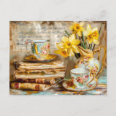 Shabby chic Daffodils on a Stacked antique Books Briefkaart (Voorkant)