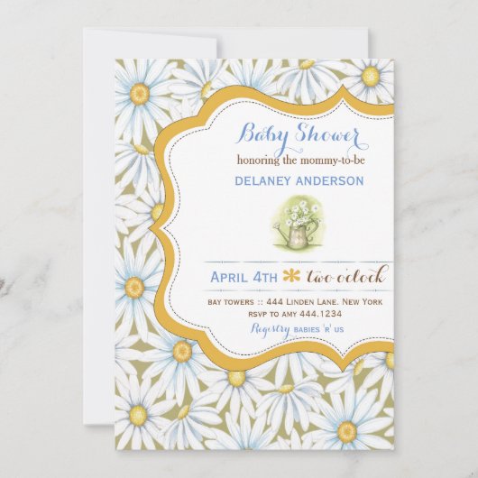 Shabby Chic Daisy Bloemen Baby shower Uitnodiging (Voorkant)