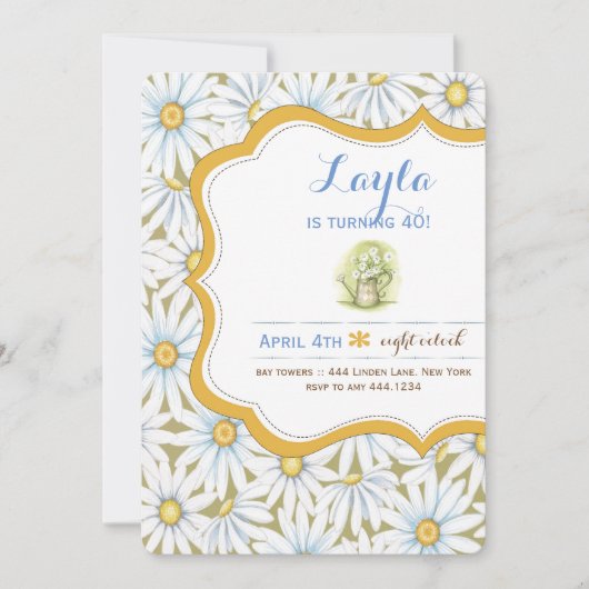 Shabby Chic Daisy Floral Birthday Party Invitation Kaart (Voorkant)