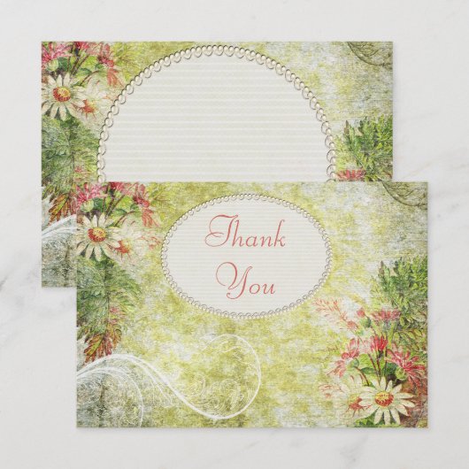 Shabby Chic Daisy & Wildbloemen Hartelijk dank Bedankkaart (Voorkant / Achterkant)