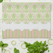 Shabby Chic Damask Green & Roze Tea Theedoek (Gevouwen)