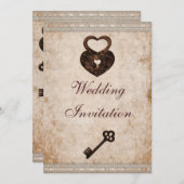 Shabby Chic Damask Harten Lock en Key Wedding Kaart (Voorkant / Achterkant)