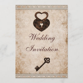 Shabby Chic Damask Harten Lock en Key Wedding Kaart