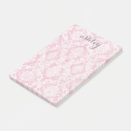 Shabby Chic Damask Pattern Pastel Pink Grey Name Post-it® Notes (Schuin)
