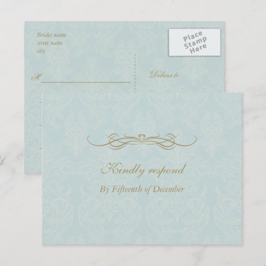 Shabby Chic  Damask Pattern Wedding RSVP Uitnodiging Briefkaart (Voorkant / Achterkant)