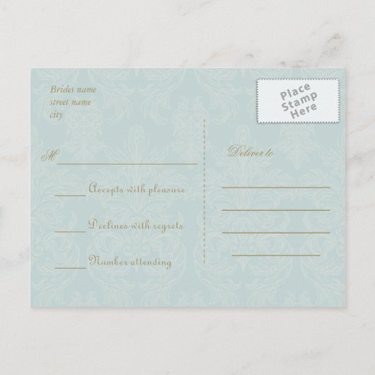 Shabby Chic  Damask Pattern Wedding RSVP Uitnodiging Briefkaart (Achterkant)