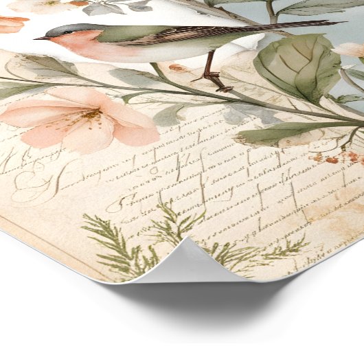  Shabby Chic Decoupage Bird Botanische Kunst Poster (Hoek)