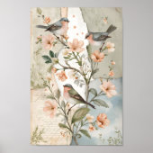  Shabby Chic Decoupage Bird Botanische Kunst Poster (Voorkant)