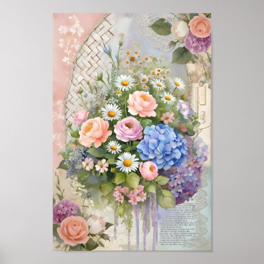  Shabby Chic Decoupage Cottage Garden Art Poster (Voorkant)