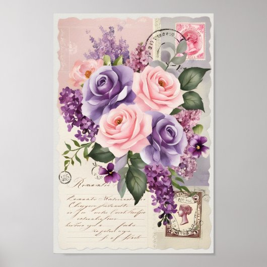 Shabby Chic Decoupage Floral Collage Art Poster (Voorkant)