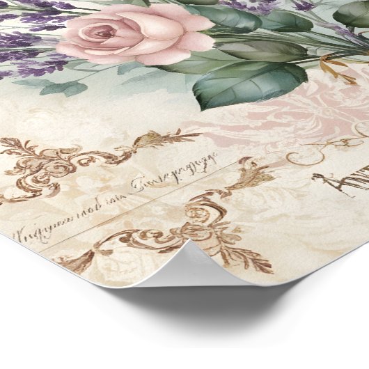  Shabby Chic Decoupage Franse Rozen Art Poster (Hoek)