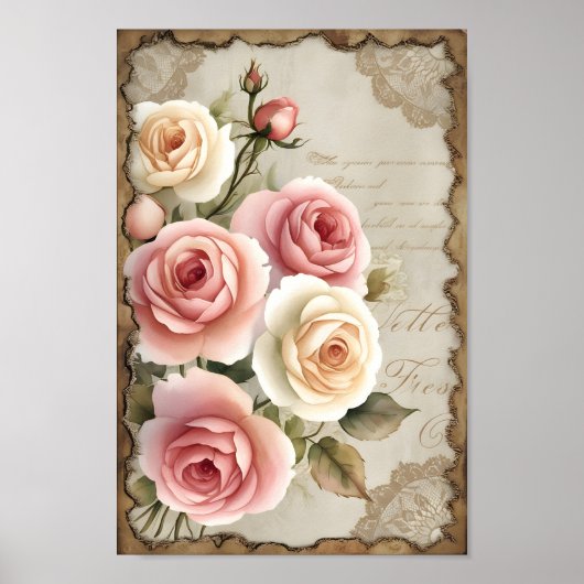  Shabby Chic Decoupage Rozen Wall Art Poster (Voorkant)