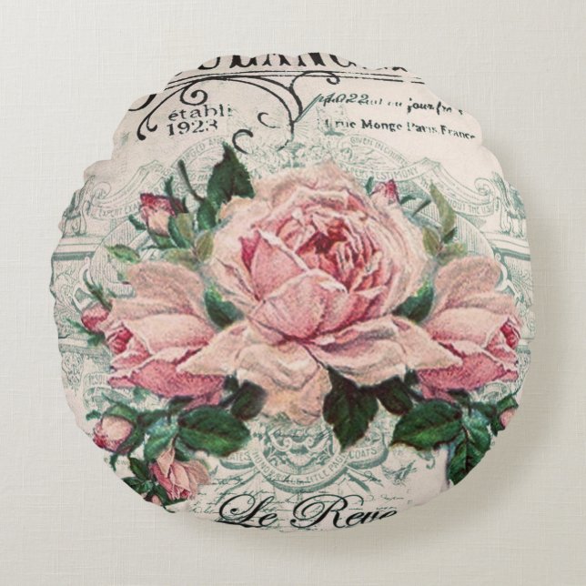 shabby chic, decoupage, victorian, french chic, pa rond kussen (Voorkant)