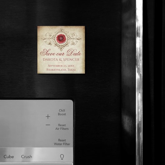 Shabby Chic | Deep Red Grunge Roos Save the Date Magneet