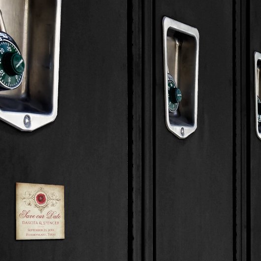 Shabby Chic | Deep Red Grunge Roos Save the Date Magneet