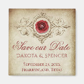 Shabby Chic | Deep Red Grunge Roos Save the Date Magneet (Voorkant)