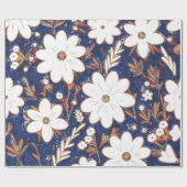 Shabby Chic Diep Blauw Wit Retro Daisy Patroon Cadeaupapier (Vlak)