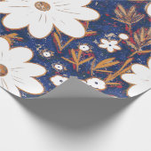 Shabby Chic Diep Blauw Wit Retro Daisy Patroon Cadeaupapier (Hoek)