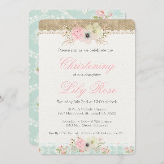 Shabby Chic doop/doop uitnodiging (Voorkant / Achterkant)