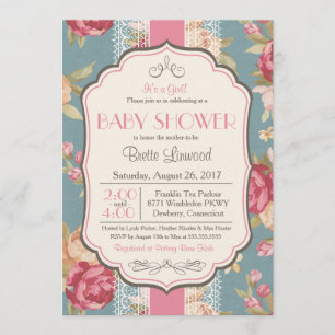 Shabby Chic Douche Uitnodiging, Baby Bridal Kaart