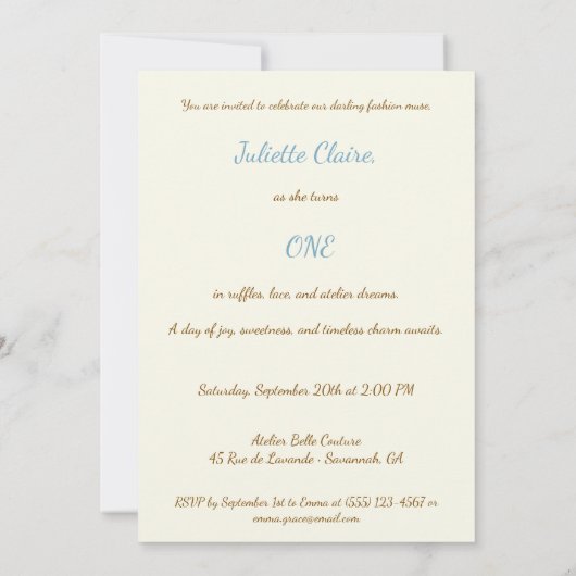 Shabby Chic Dress & Couture Studio 1e verjaardag Kaart (Achterkant)