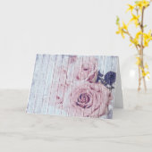  Shabby Chic Dusky Roses op blauw hout Kaart (Gele Bloem)