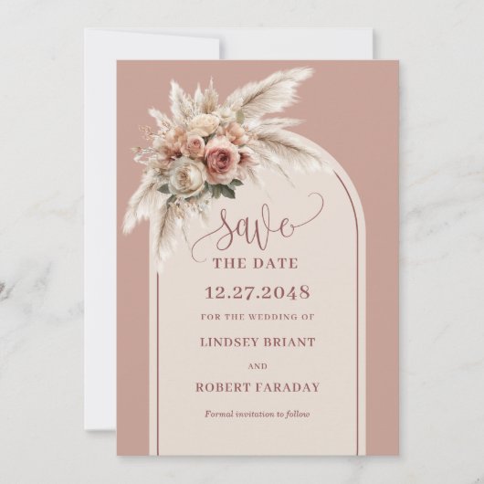 Shabby Chic Dusty Pink Floral Save the Date Invite Kaart (Voorkant)