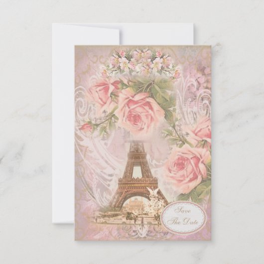 Shabby Chic Eiffel Toren Save the Date Huwelijk (Voorkant)