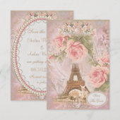 Shabby Chic Eiffel Toren Save the Date Huwelijk (Voorkant / Achterkant)