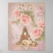 Shabby Chic Eiffel Tower en Rozen Poster (Voorkant)